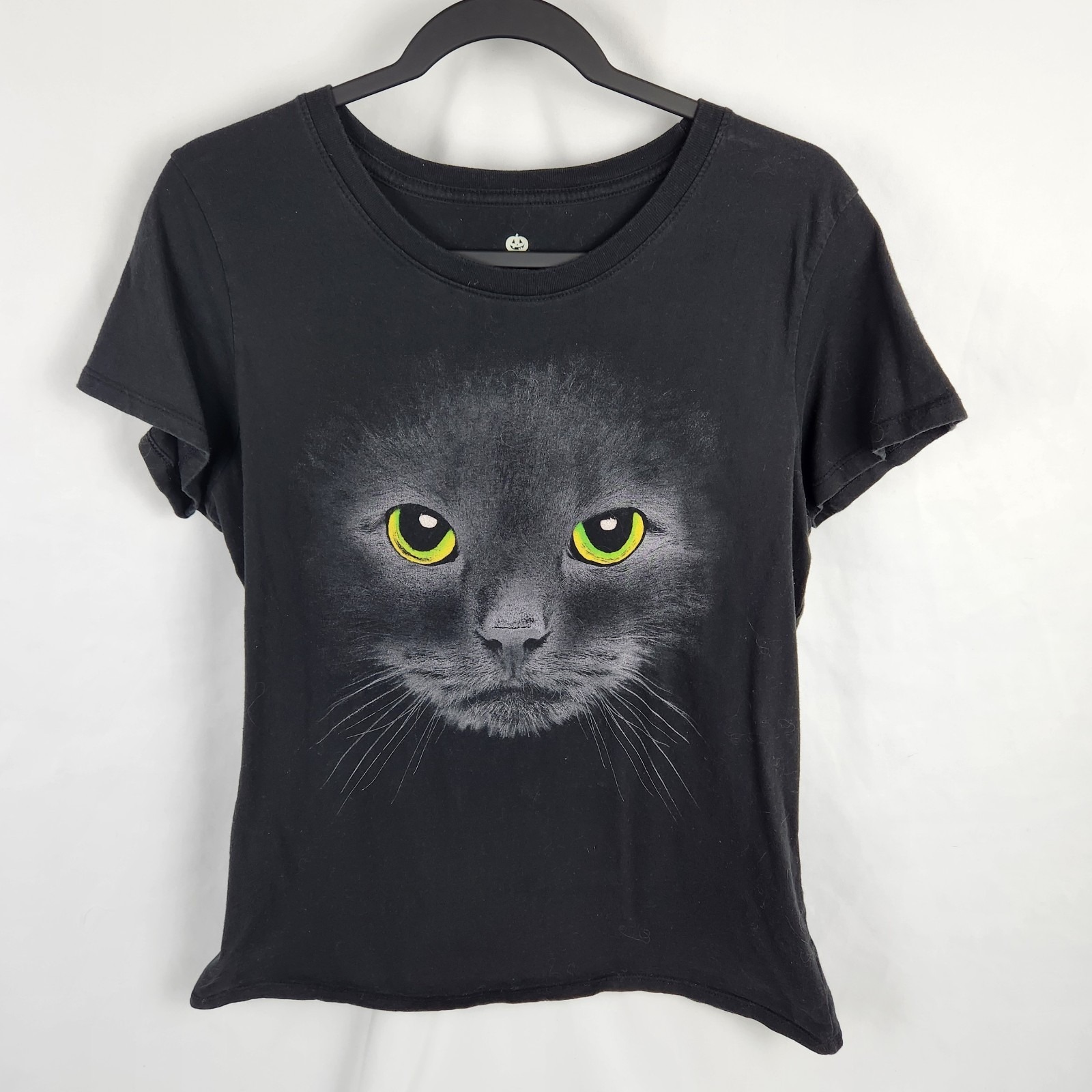 Unisex Tshirt Celebrate Halloween Black Cat Face/Eyes Xl Short Sleeve Black